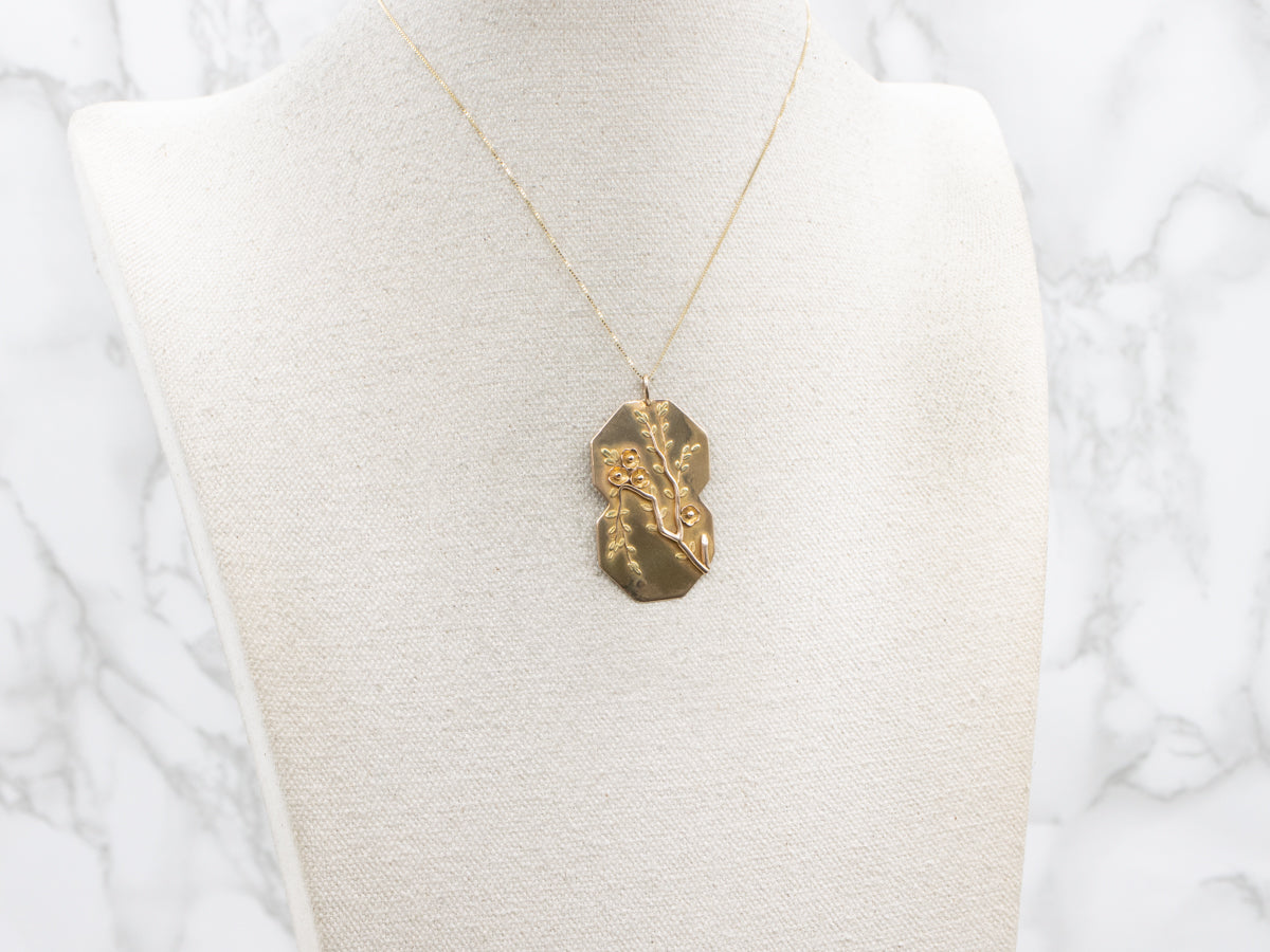 Golden Cherry Blossom Medallion Pendant