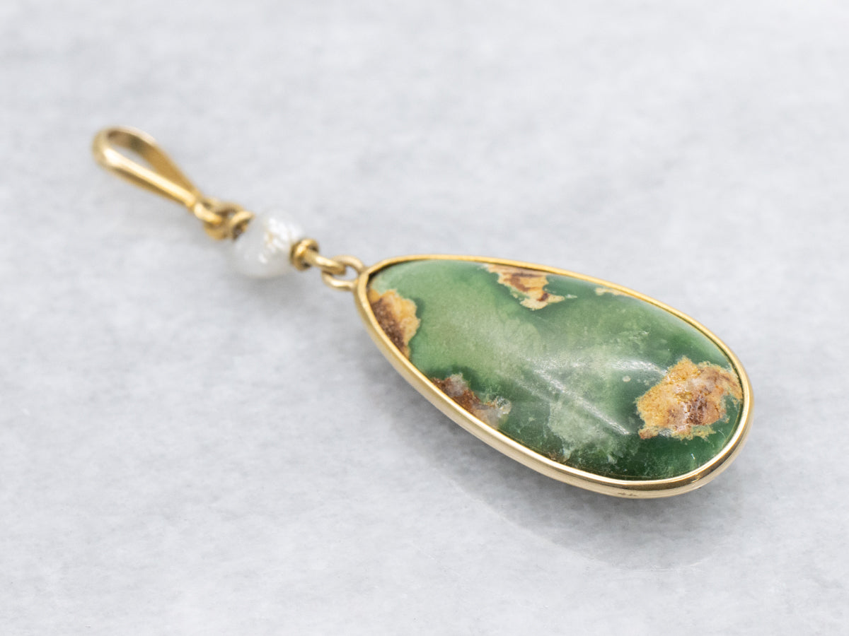 Teardrop Turquoise and Natural Pearl Drop Pendant