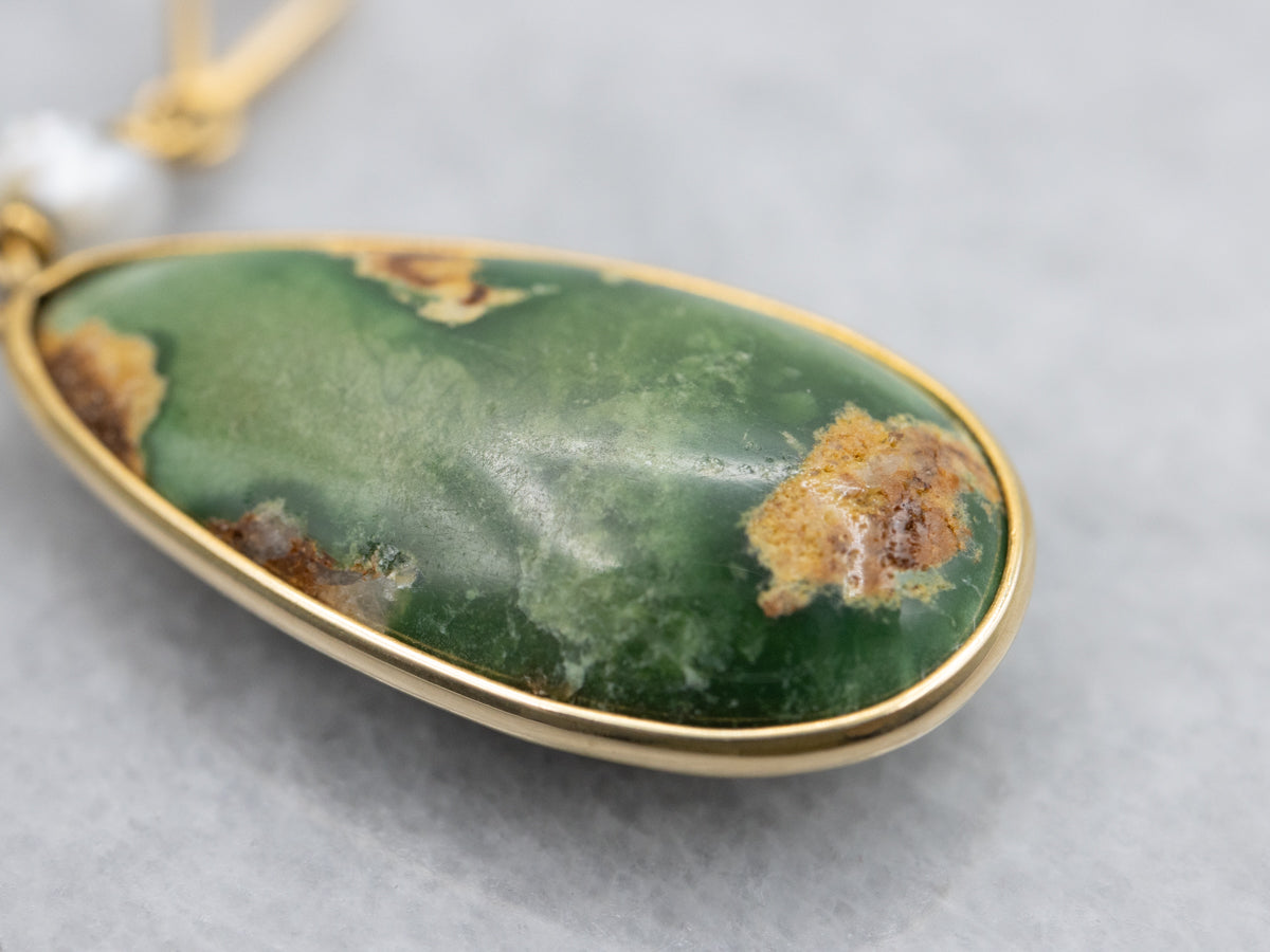 Teardrop Turquoise and Natural Pearl Drop Pendant