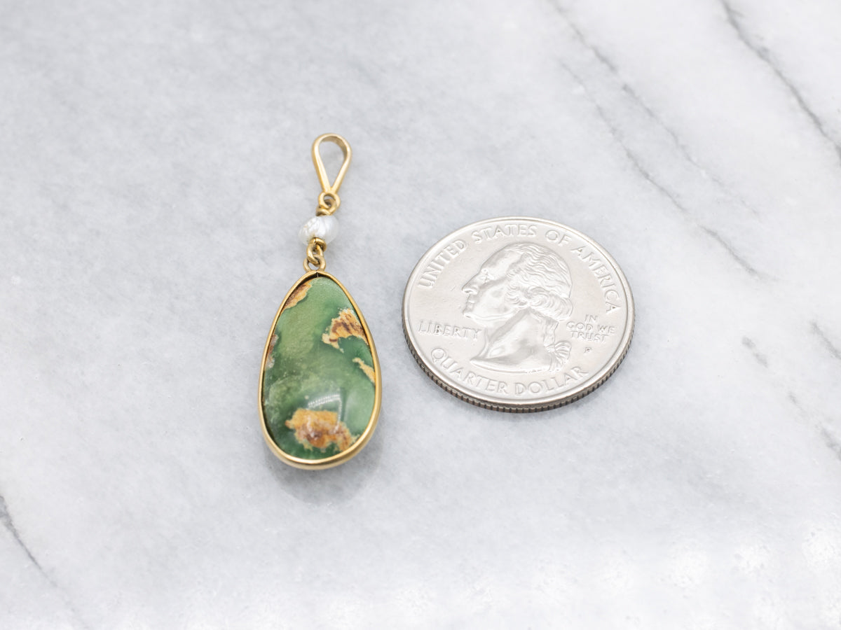 Teardrop Turquoise and Natural Pearl Drop Pendant
