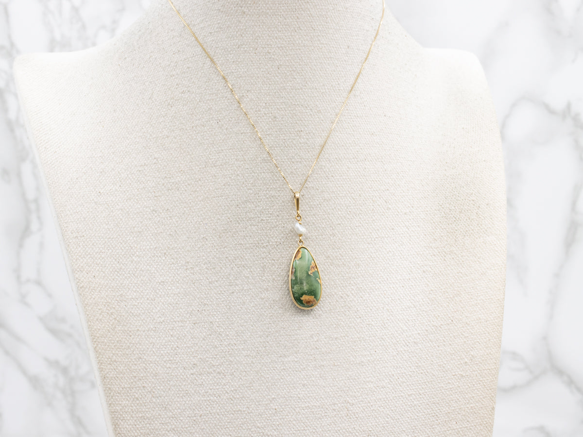 Teardrop Turquoise and Natural Pearl Drop Pendant