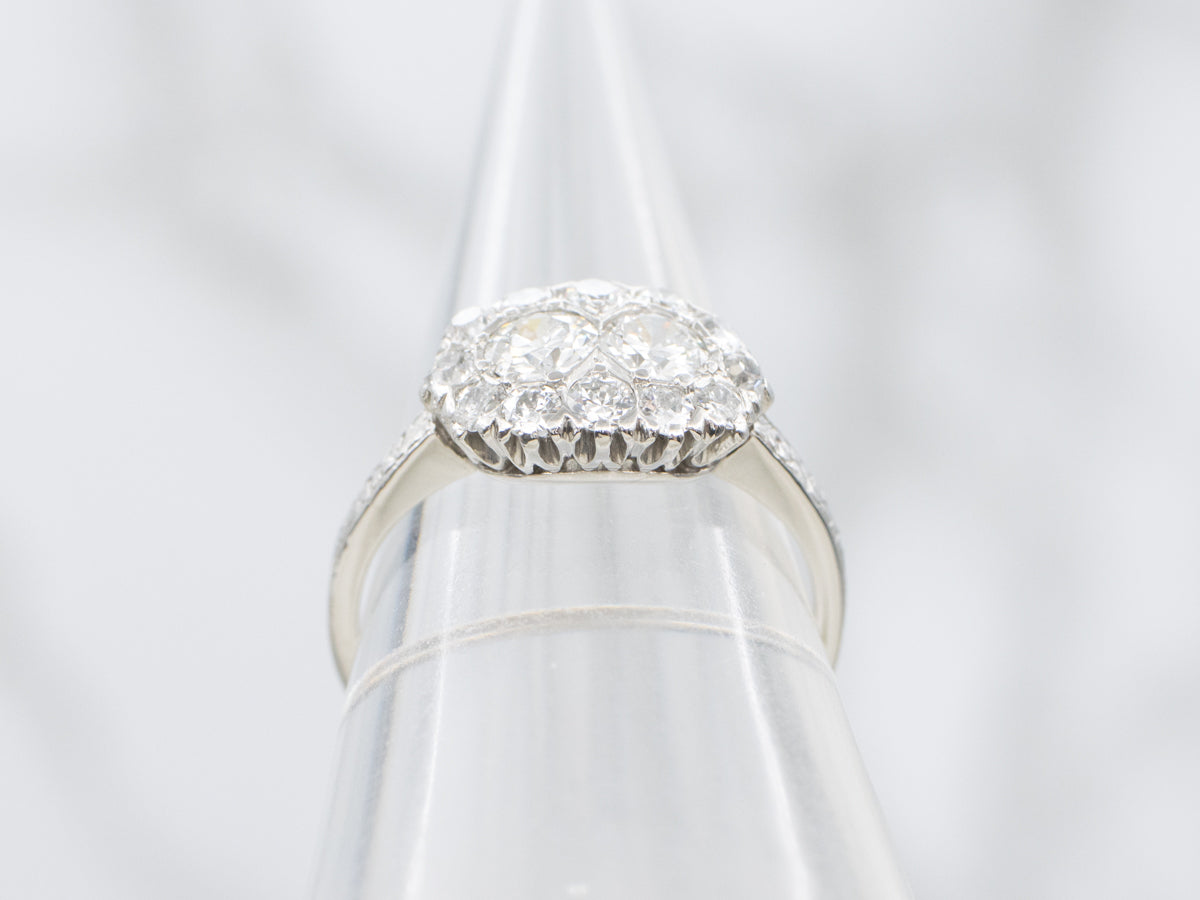Antique Platinum Halo Ring with Old European and Mine Cut Diamonds
