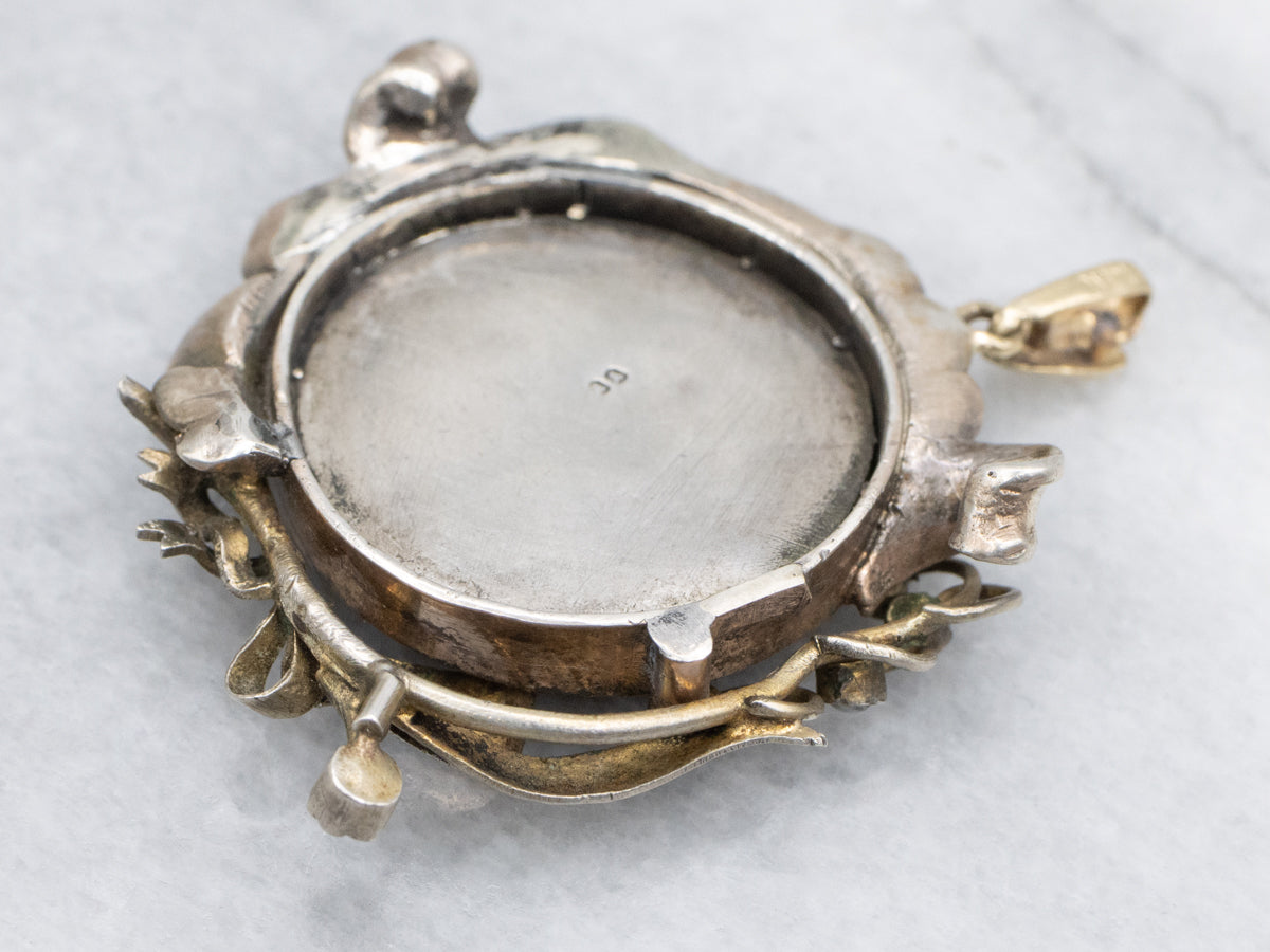 Hand-Painted Antique Miniature Portrait and Seed Pearl Pendant