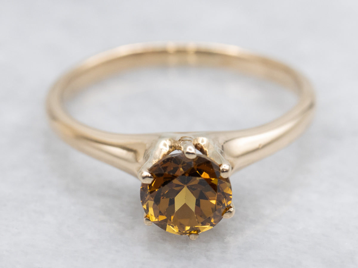 Whiskey Colored Antique Garnet Solitaire Ring