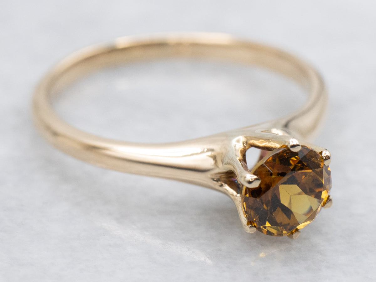 Whiskey Colored Antique Garnet Solitaire Ring