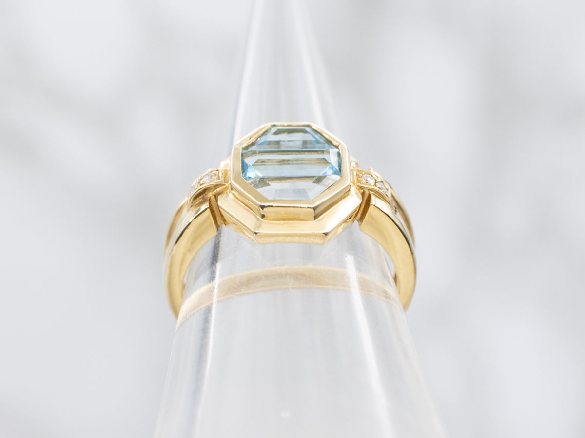 Art Deco Style Blue Topaz and Diamond Accent Ring