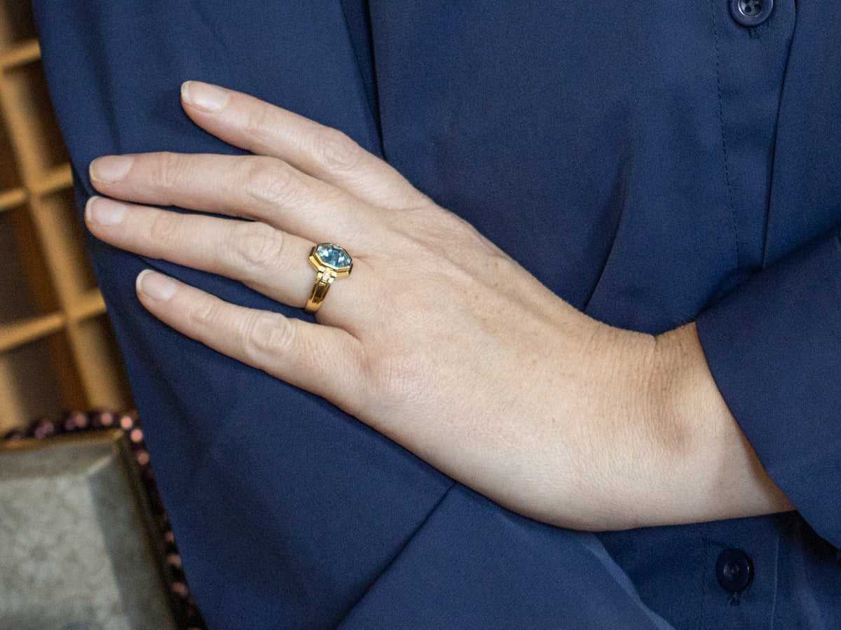 Art Deco Style Blue Topaz and Diamond Accent Ring