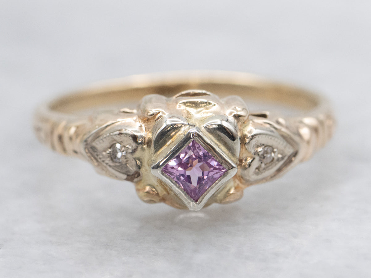 1950s Pink Sapphire and Diamond Sweetheart Ring
