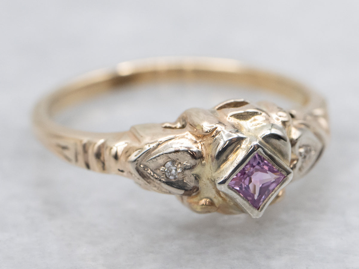 1950s Pink Sapphire and Diamond Sweetheart Ring