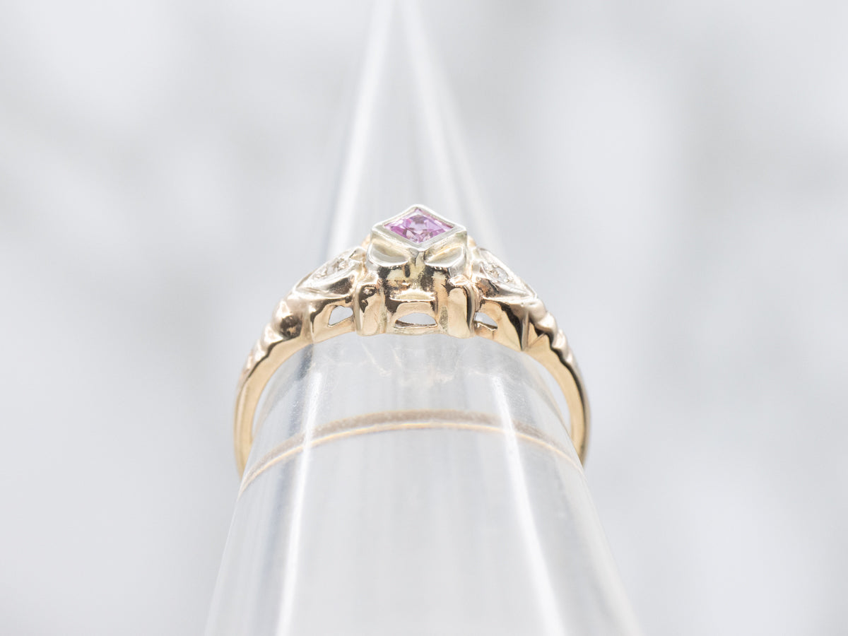 1950s Pink Sapphire and Diamond Sweetheart Ring