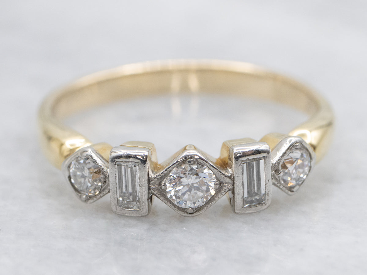 Alternating Emerald and Old European Cut Diamond Band