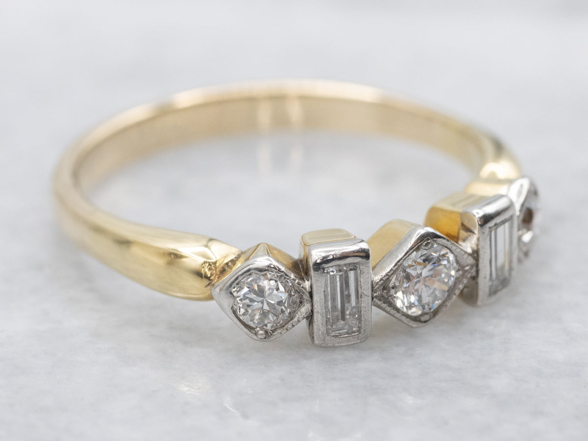 Alternating Emerald and Old European Cut Diamond Band