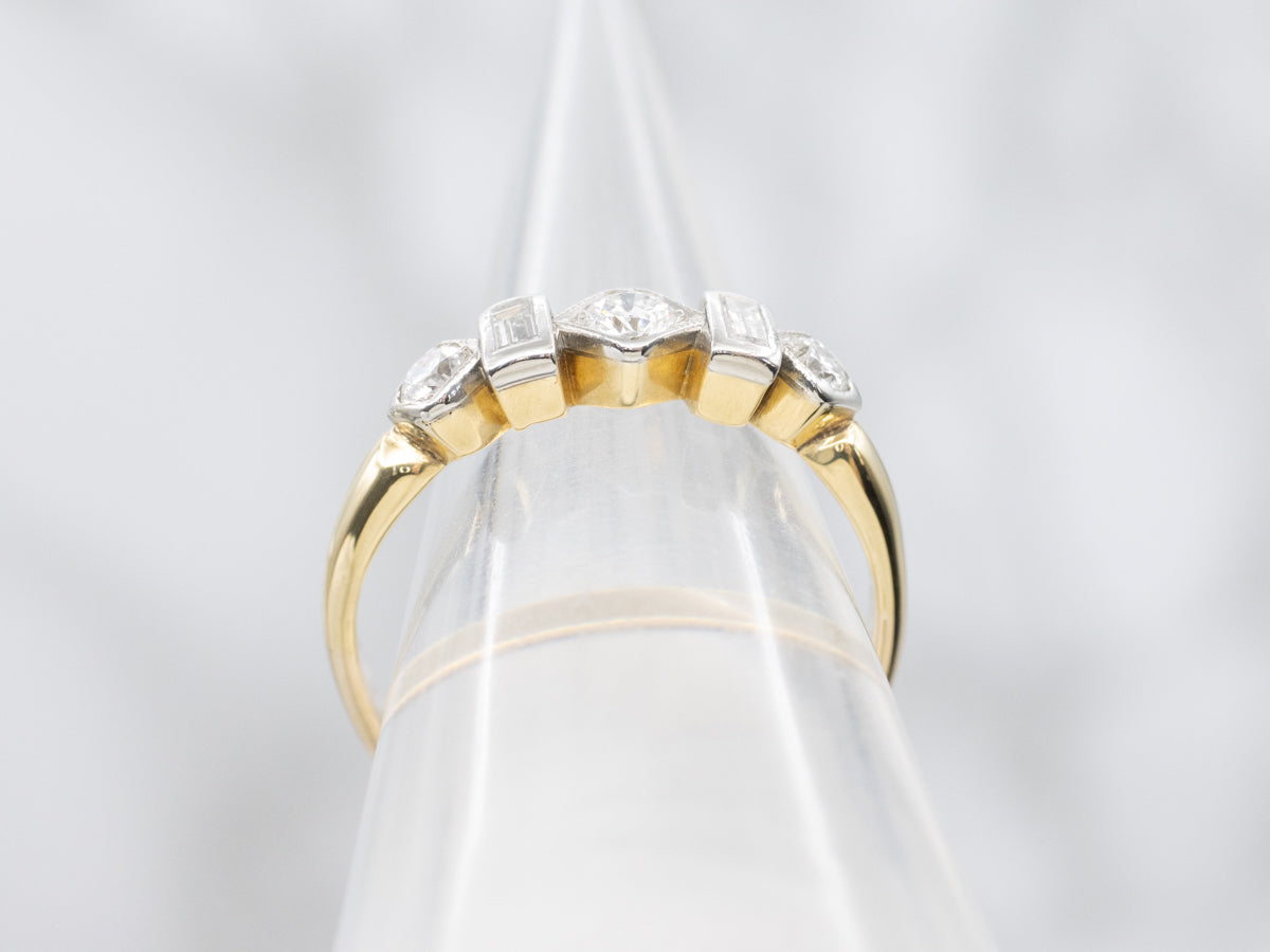 Alternating Emerald and Old European Cut Diamond Band