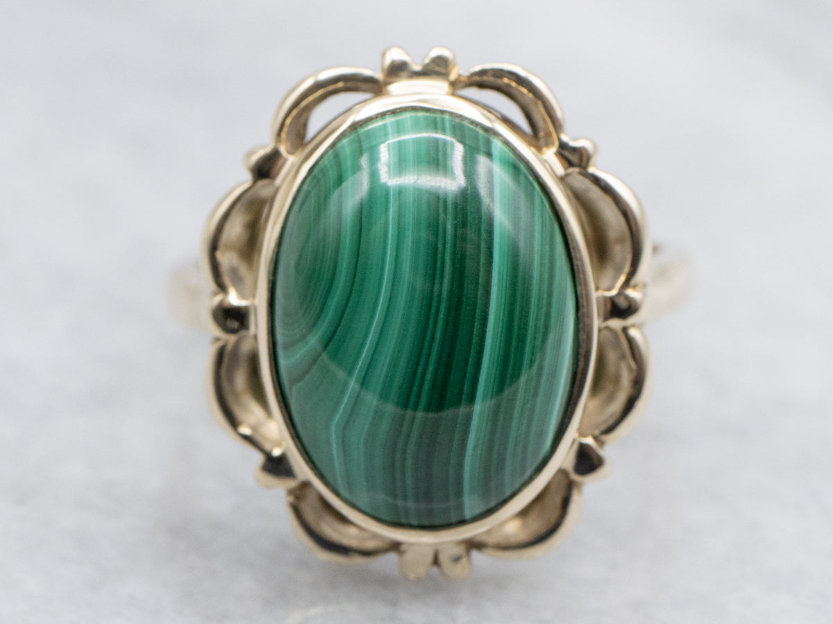 Scalloped Gold Bezel Set Malachite Ring