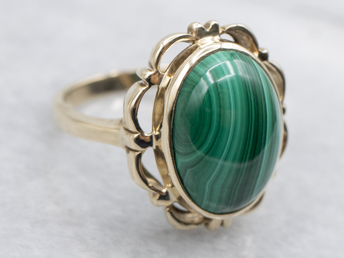 Scalloped Gold Bezel Set Malachite Ring