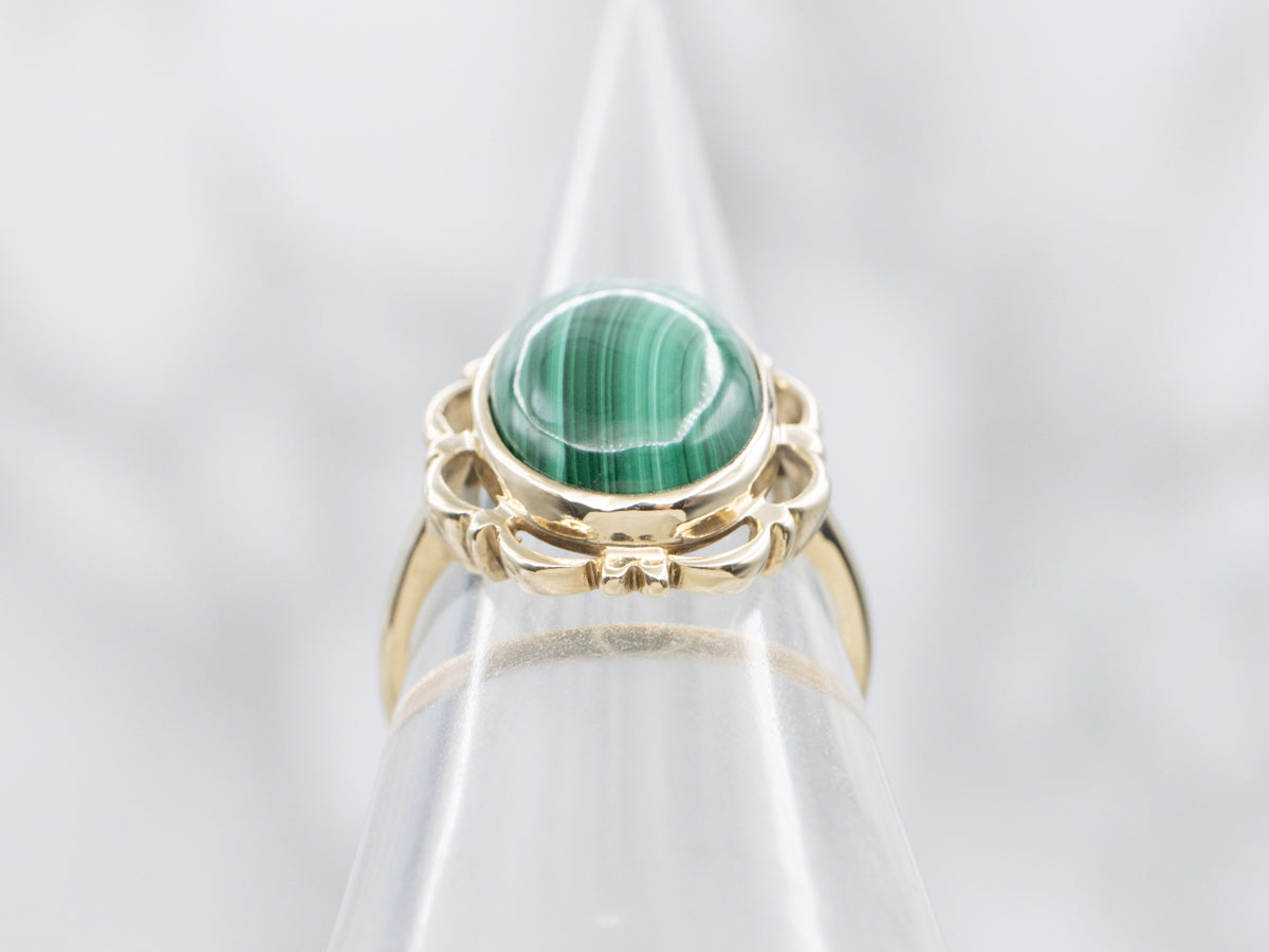 Scalloped Gold Bezel Set Malachite Ring