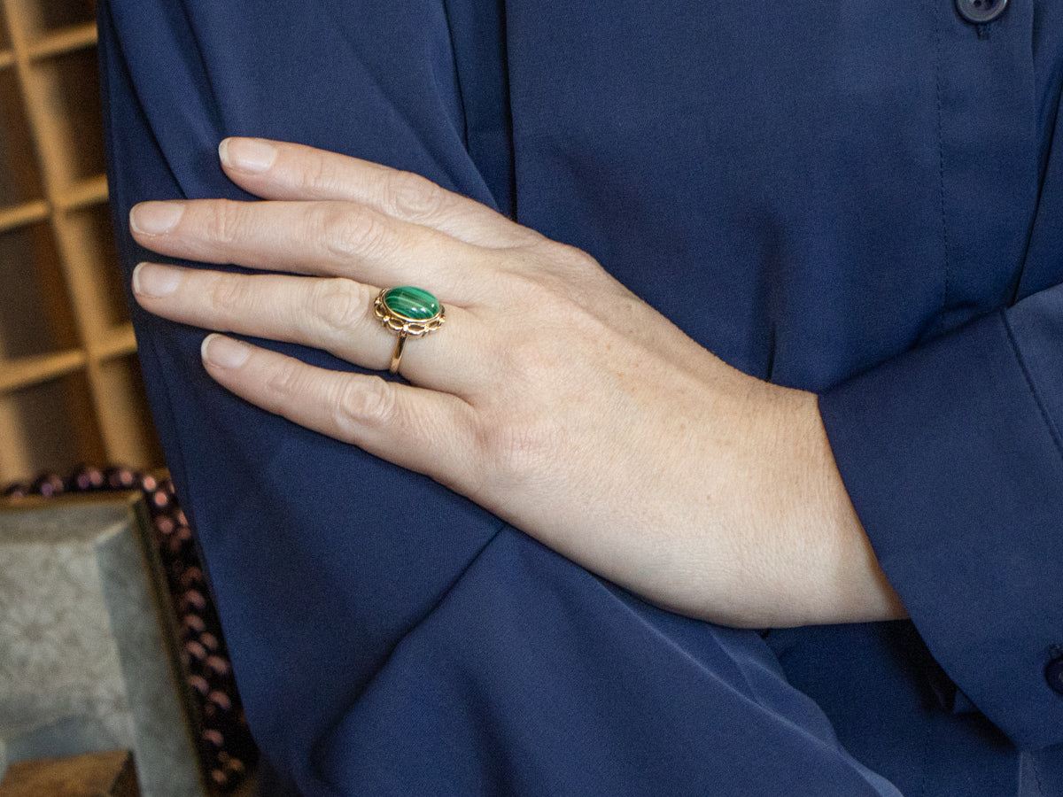Scalloped Gold Bezel Set Malachite Ring