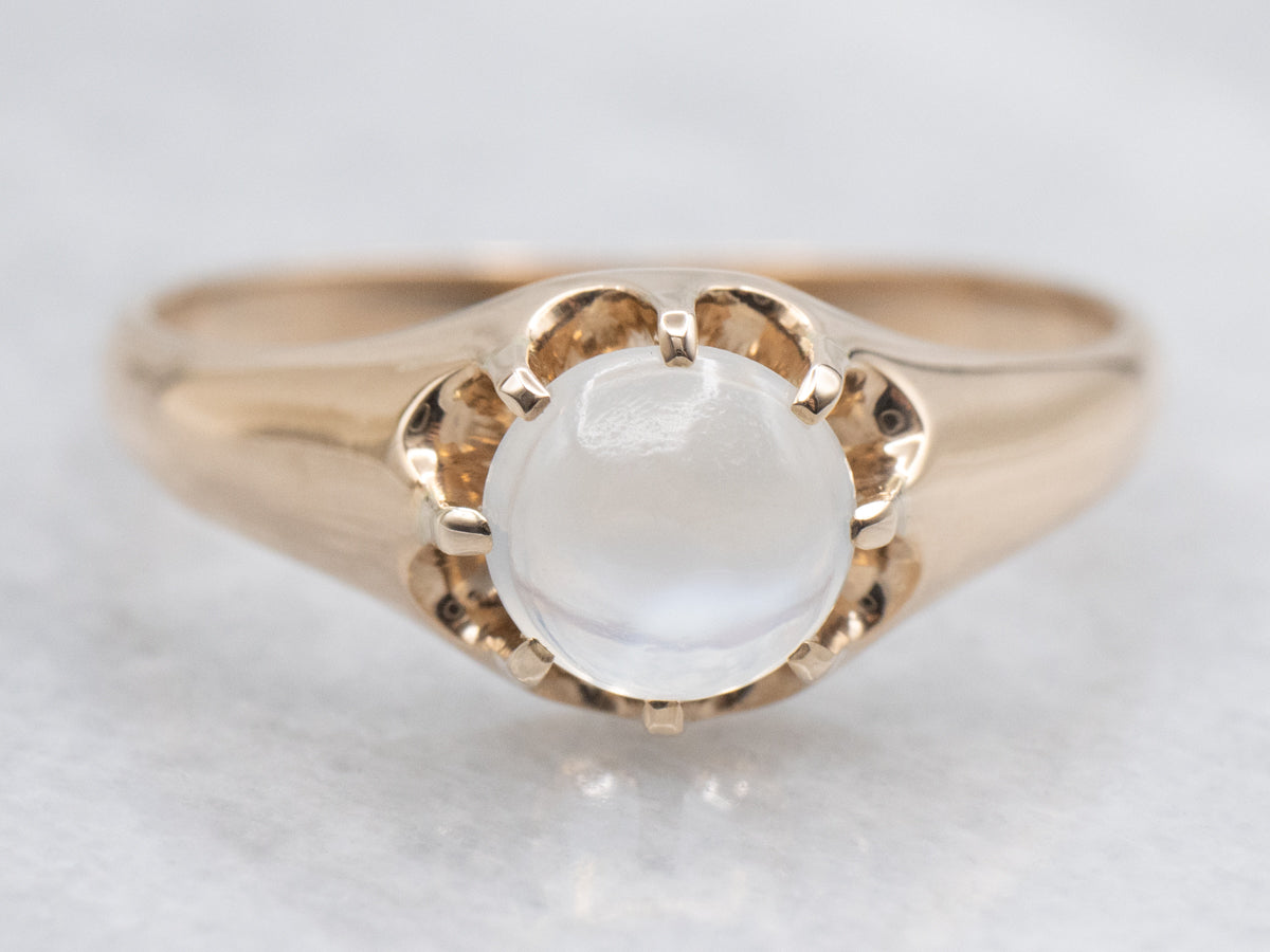 Old Ceylon Blue Flash Moonstone Belcher Style Victorian Ring