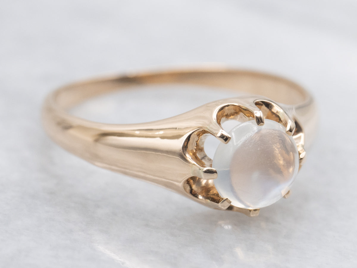 Old Ceylon Blue Flash Moonstone Belcher Style Victorian Ring