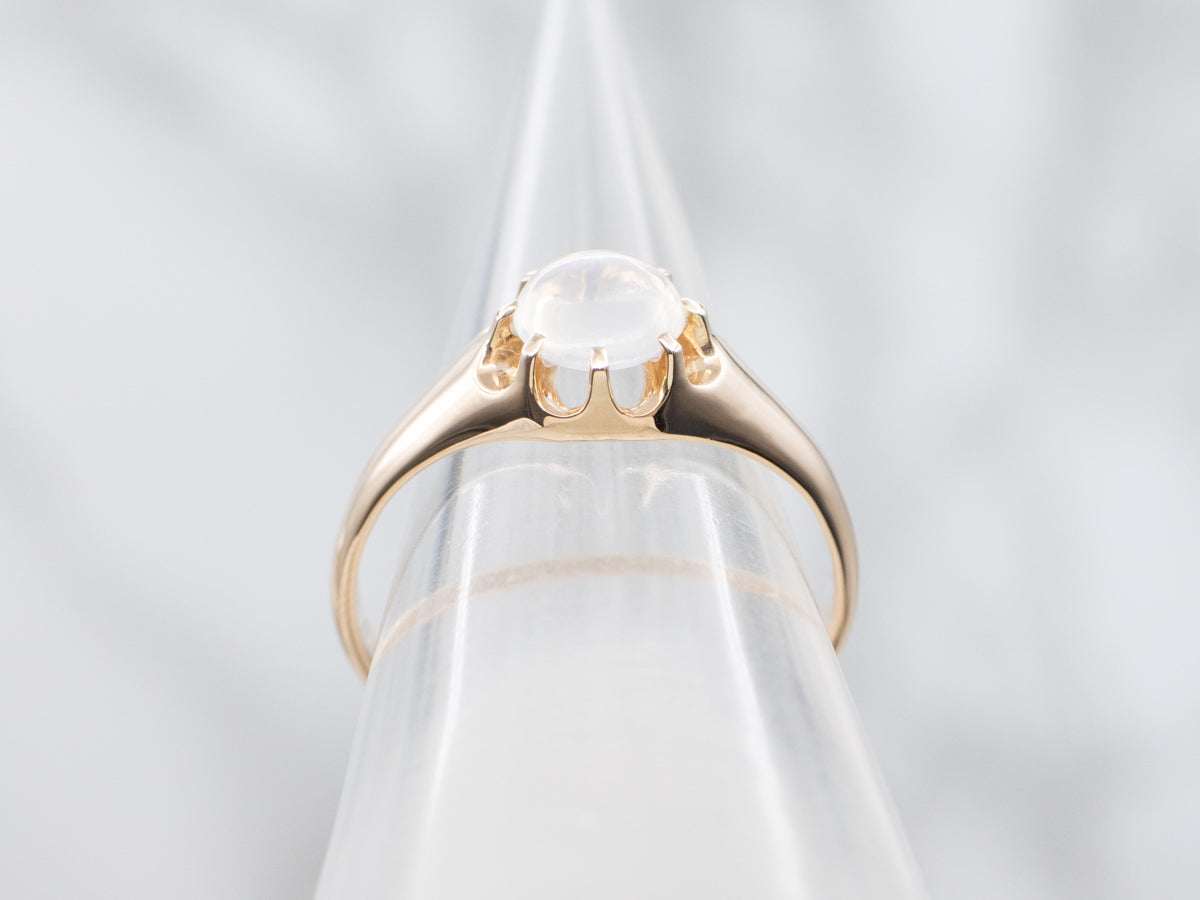 Old Ceylon Blue Flash Moonstone Belcher Style Victorian Ring