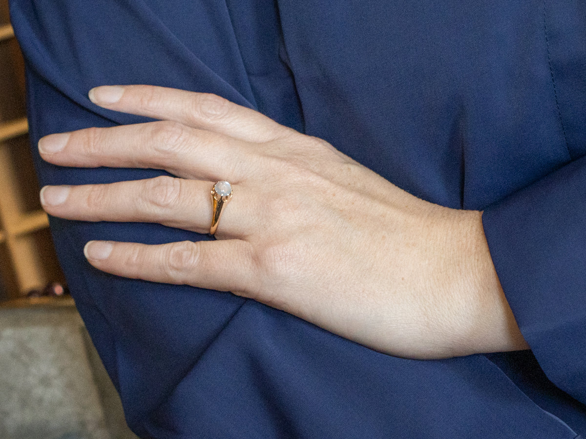Old Ceylon Blue Flash Moonstone Belcher Style Victorian Ring