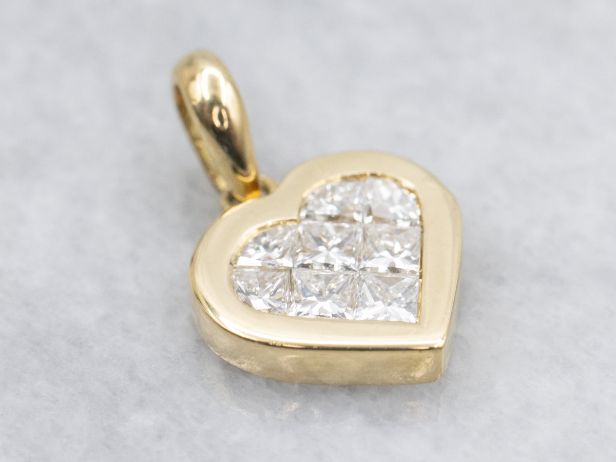 Magic Set Princess Cut Diamond Sweetheart and Gold Pendant