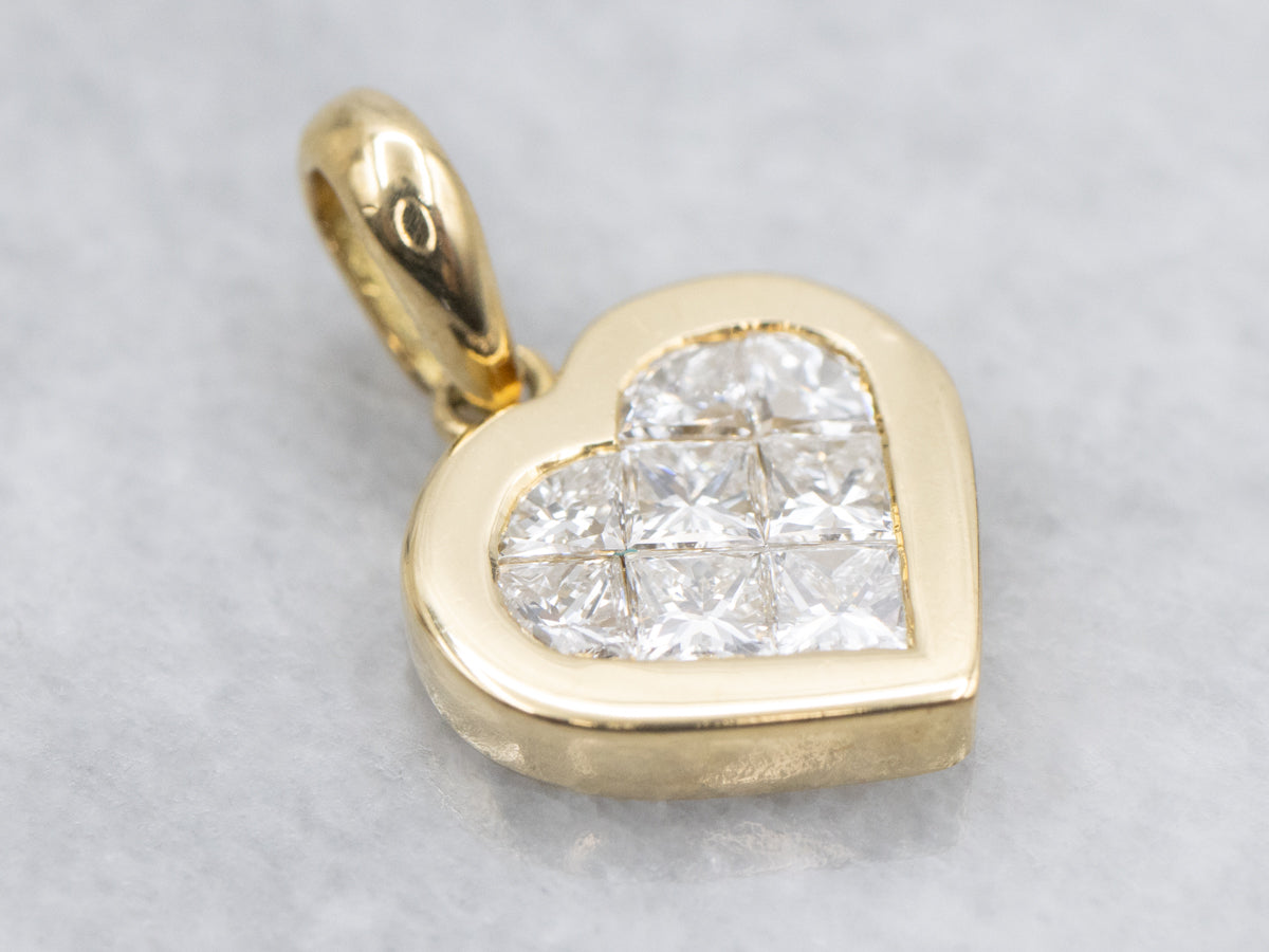 Magic Set Princess Cut Diamond Sweetheart and Gold Pendant