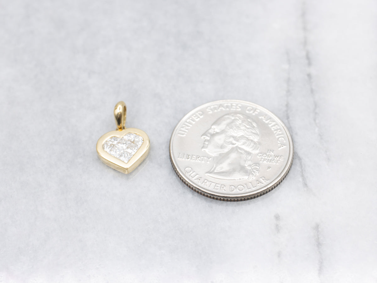 Magic Set Princess Cut Diamond Sweetheart and Gold Pendant