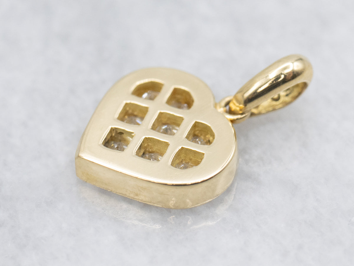 Magic Set Princess Cut Diamond Sweetheart and Gold Pendant