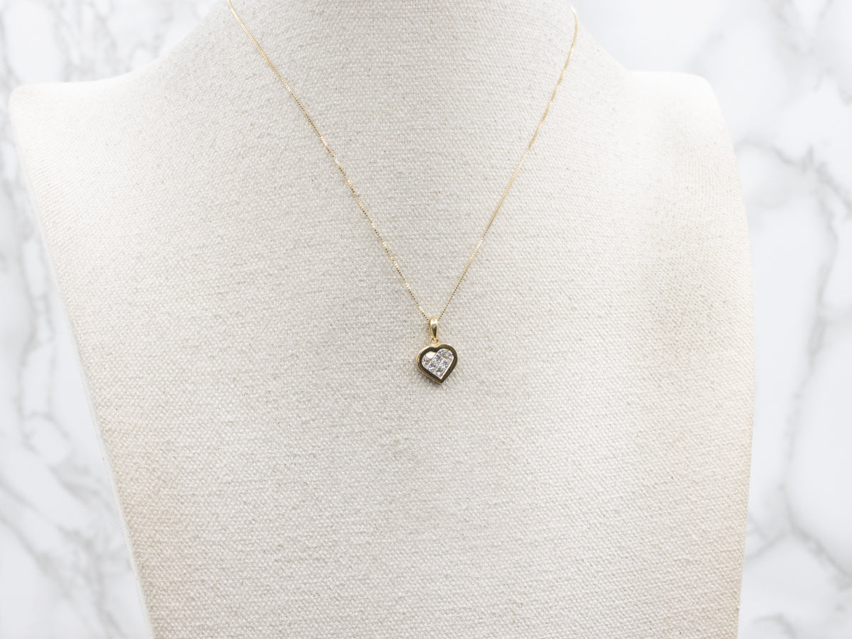 Magic Set Princess Cut Diamond Sweetheart and Gold Pendant