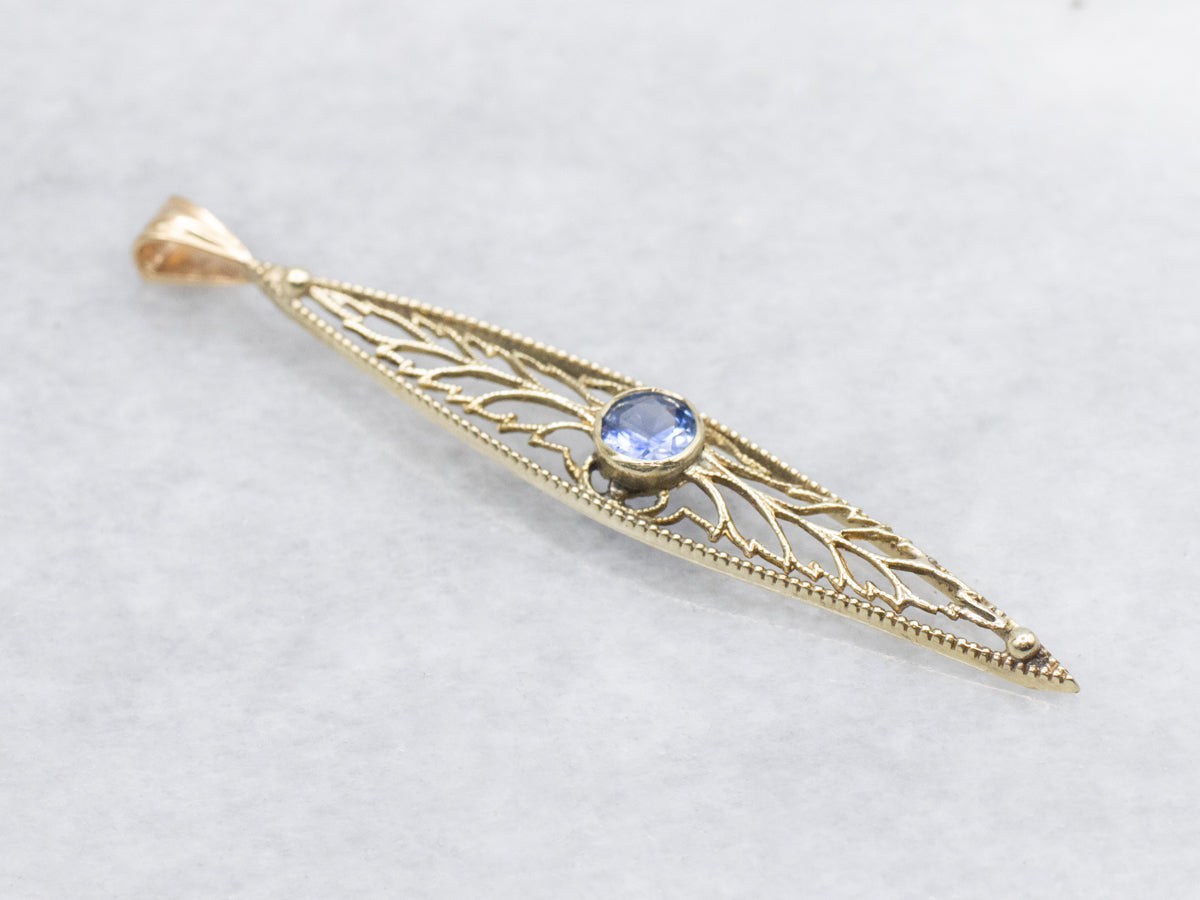 Beautiful Filigree Pendant with Round Sapphire Center