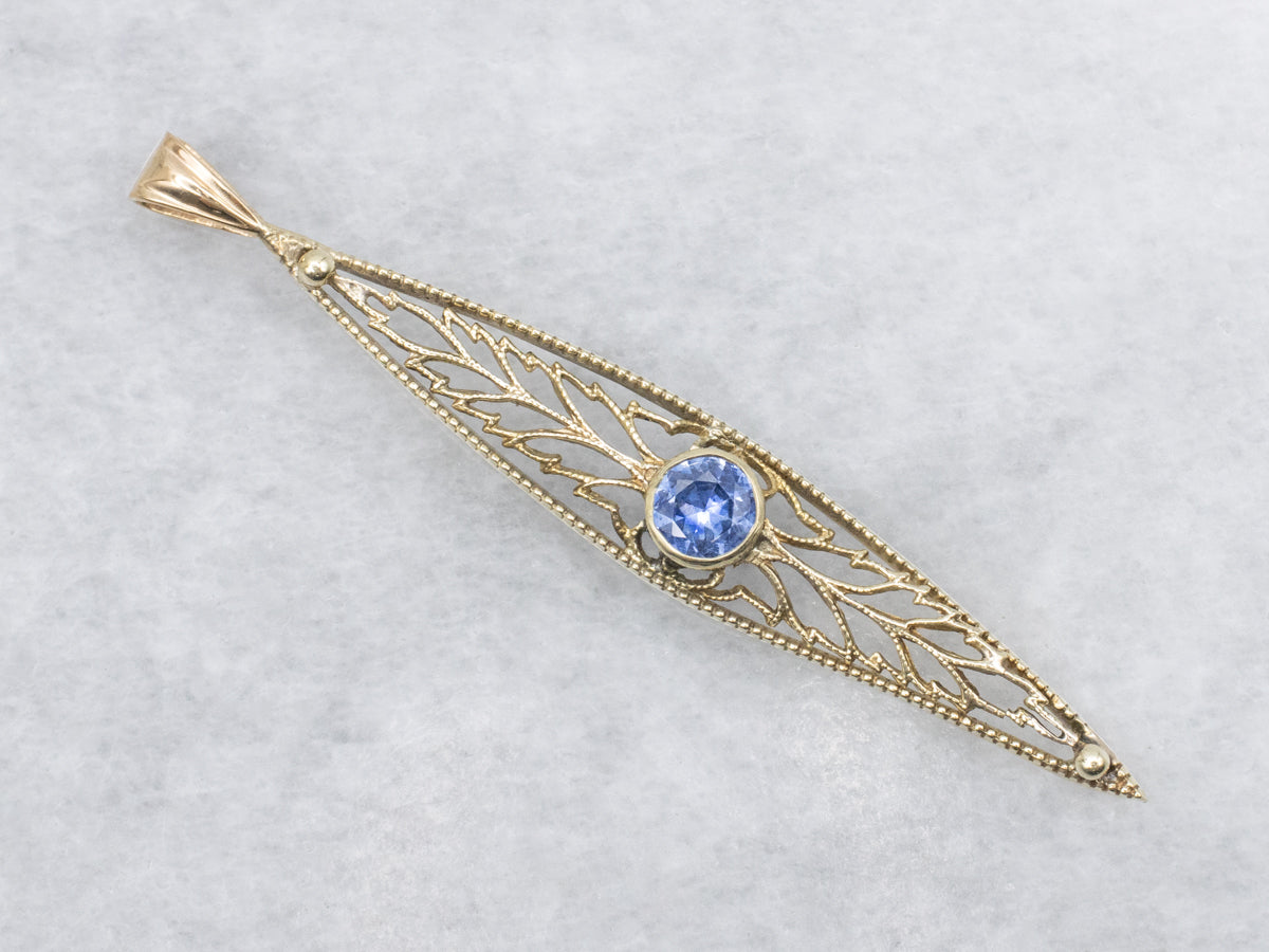 Beautiful Filigree Pendant with Round Sapphire Center
