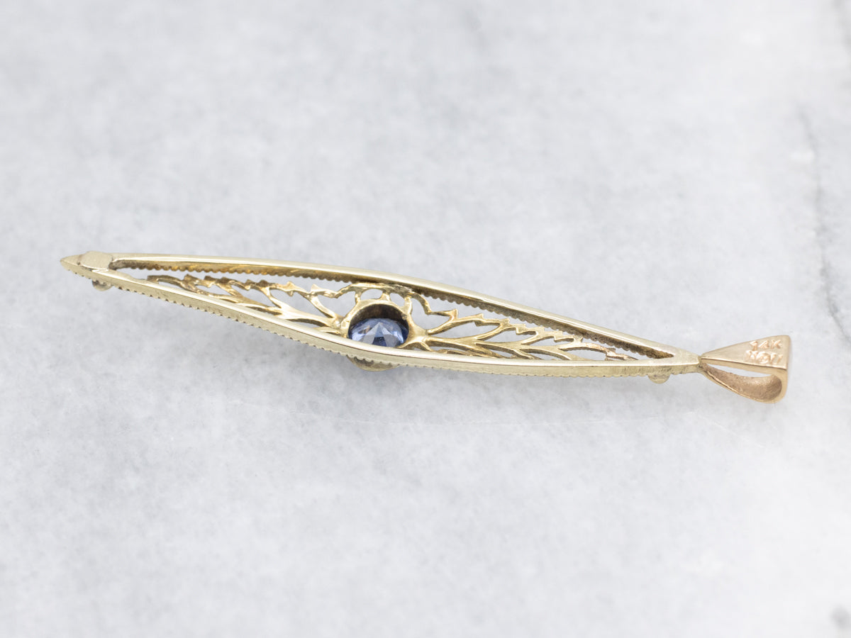 Beautiful Filigree Pendant with Round Sapphire Center