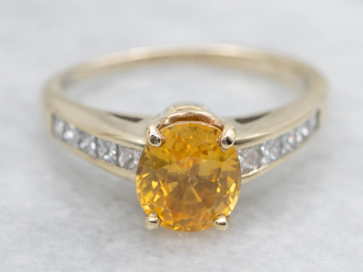 Gorgeous Gold Ceylon Sapphire and Urban Style Diamond Ring