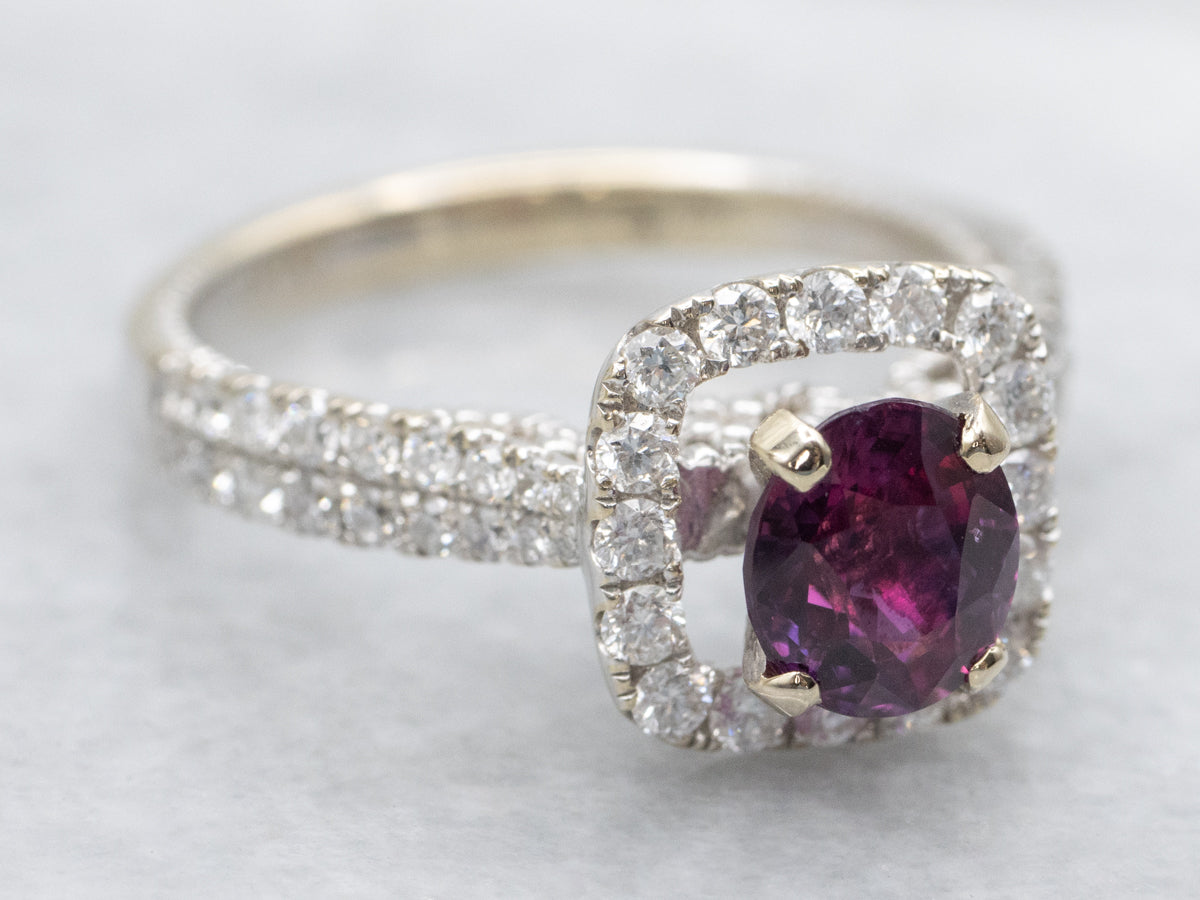 Pink Sapphire Halo Engagement Ring with Hidden Filigree