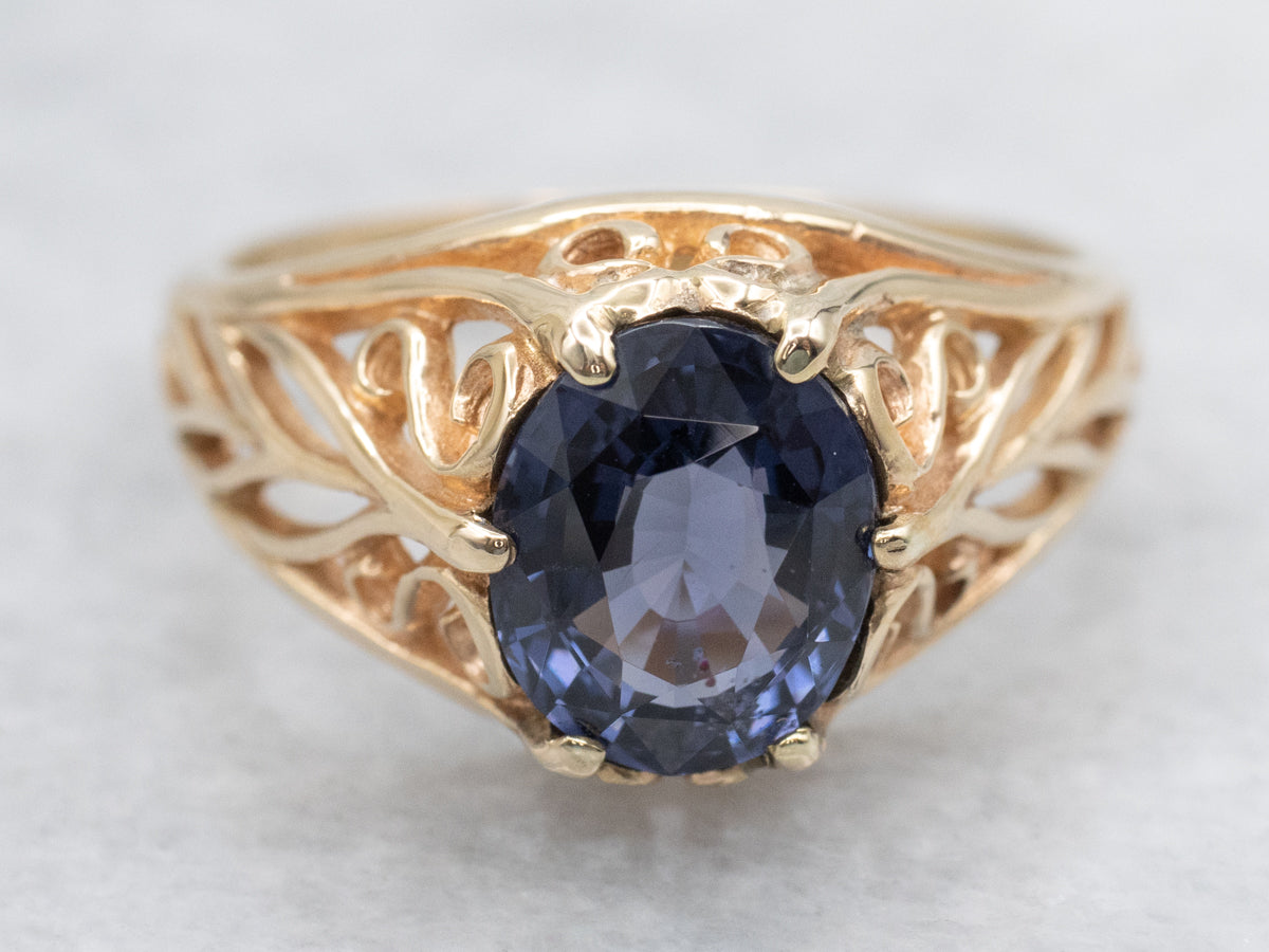 Rosy Gold and Purple Sapphire Filigree Ring for Engagement or Statement Piece