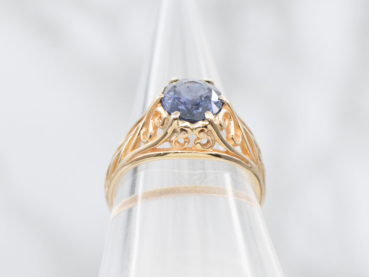 Rosy Gold and Purple Sapphire Filigree Ring for Engagement or Statement Piece