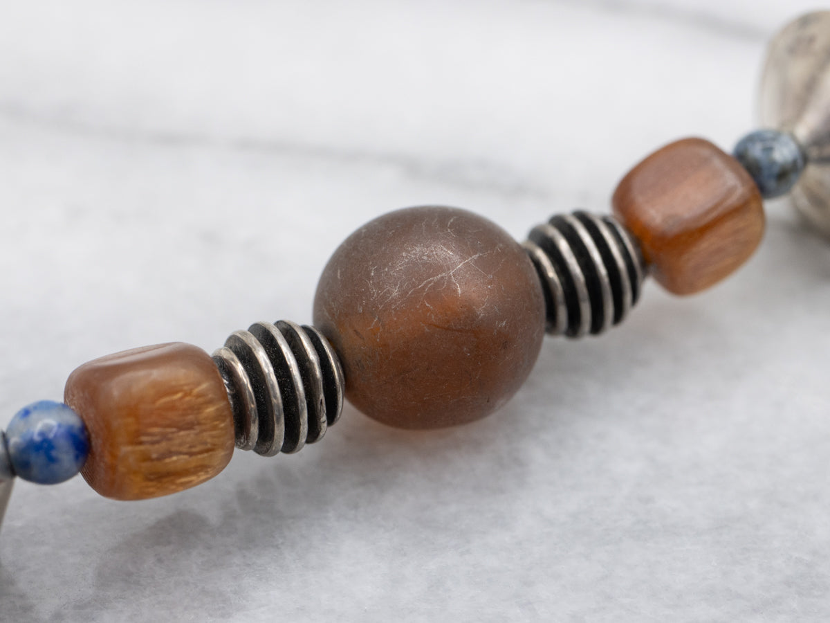 Sodalite and Glass Beaded Antique Silver Necklace