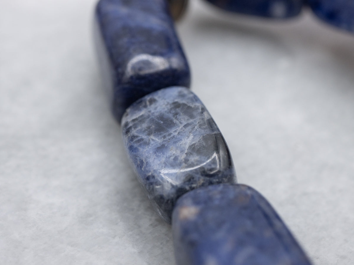 Sodalite and Glass Beaded Antique Silver Necklace