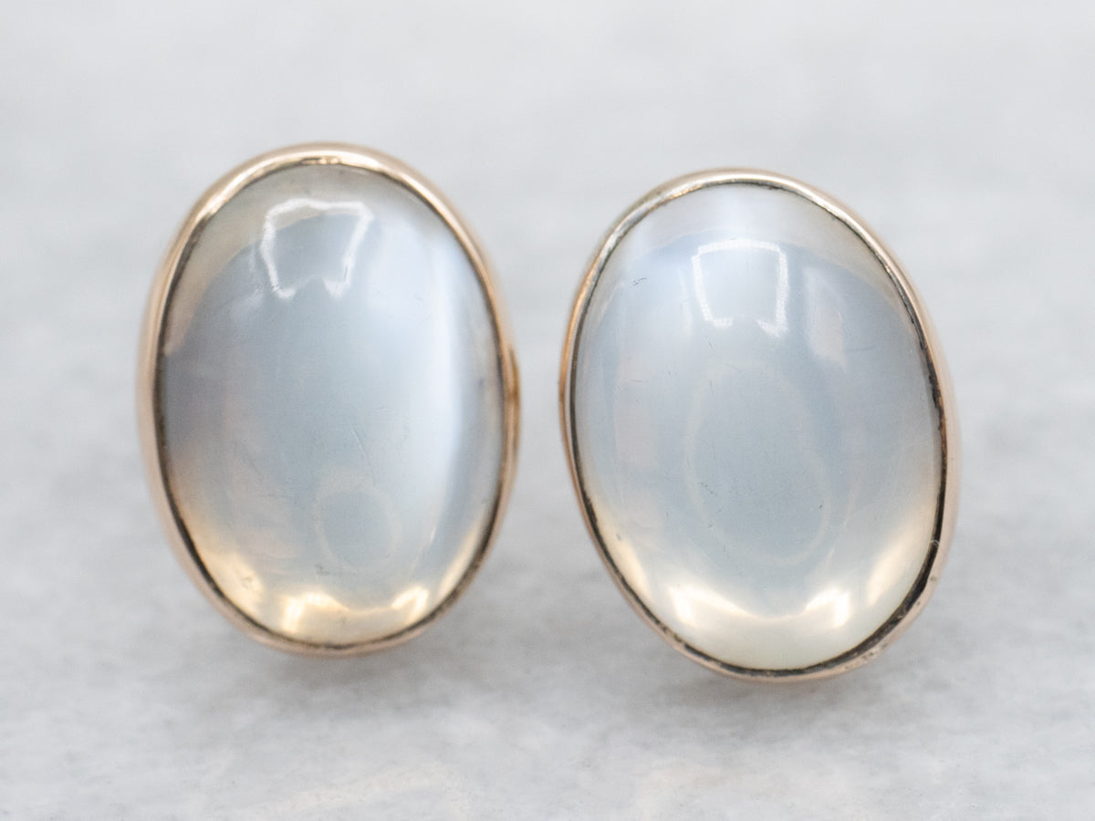 Moonstone and Gold Backed Bezel Set Stud Earrings