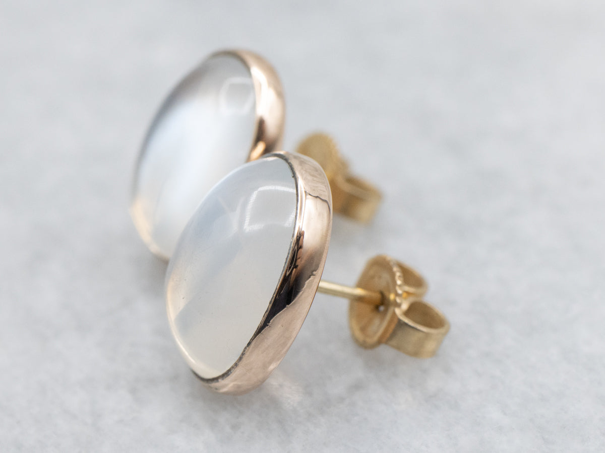 Moonstone and Gold Backed Bezel Set Stud Earrings