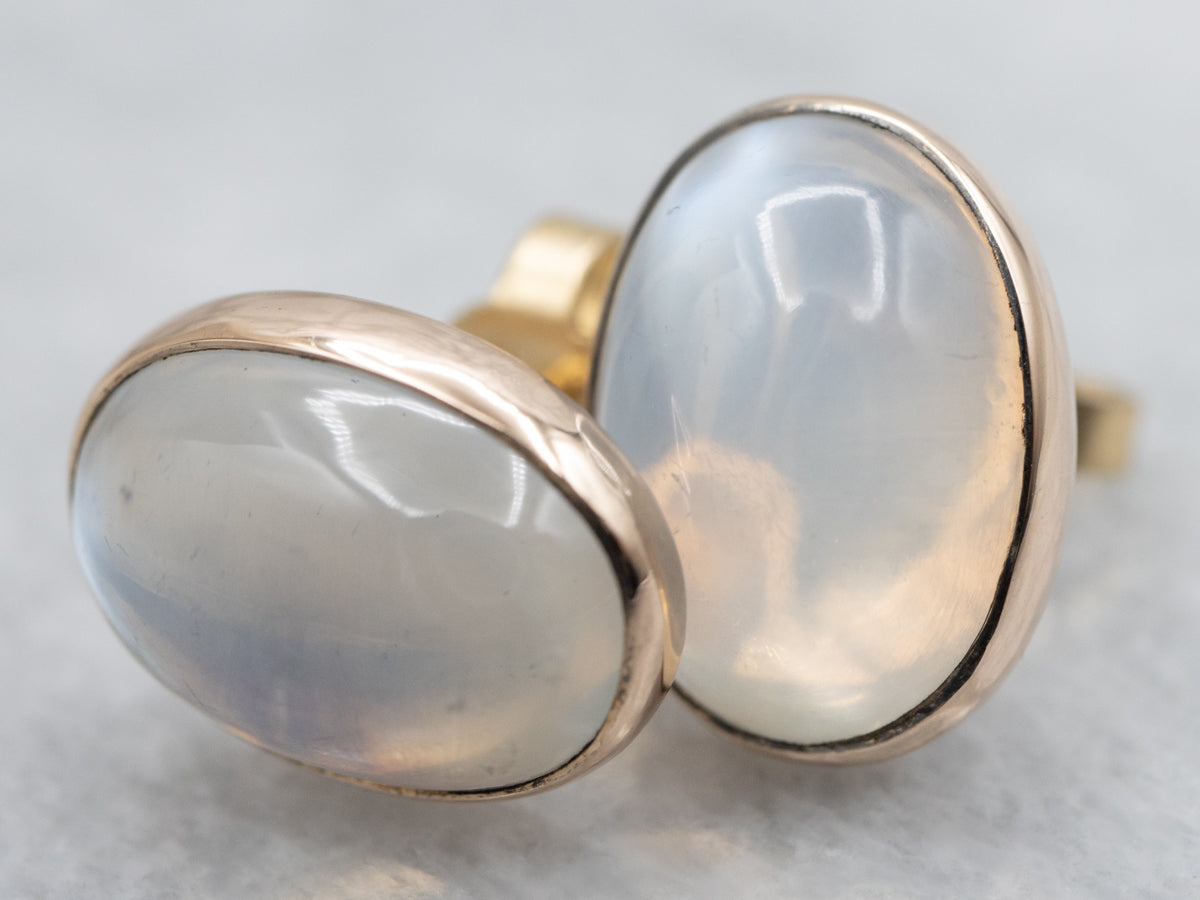 Moonstone and Gold Backed Bezel Set Stud Earrings