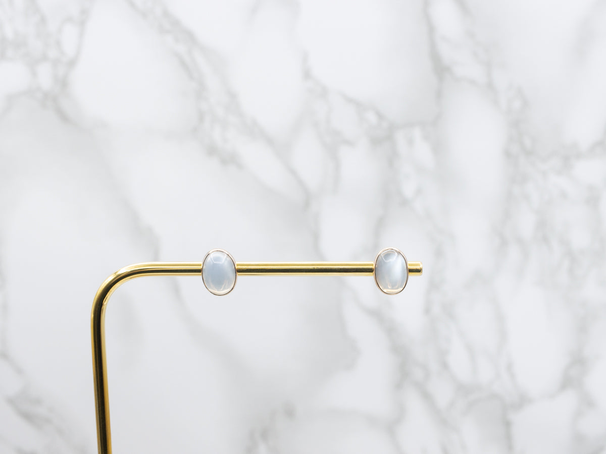 Moonstone and Gold Backed Bezel Set Stud Earrings