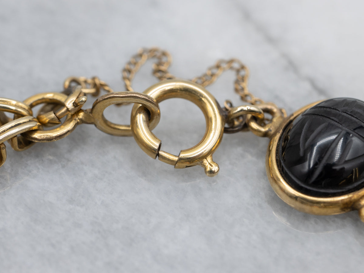 Vintage Gold Filled Carved Multi-Gem Scarab Beetle Bracelet