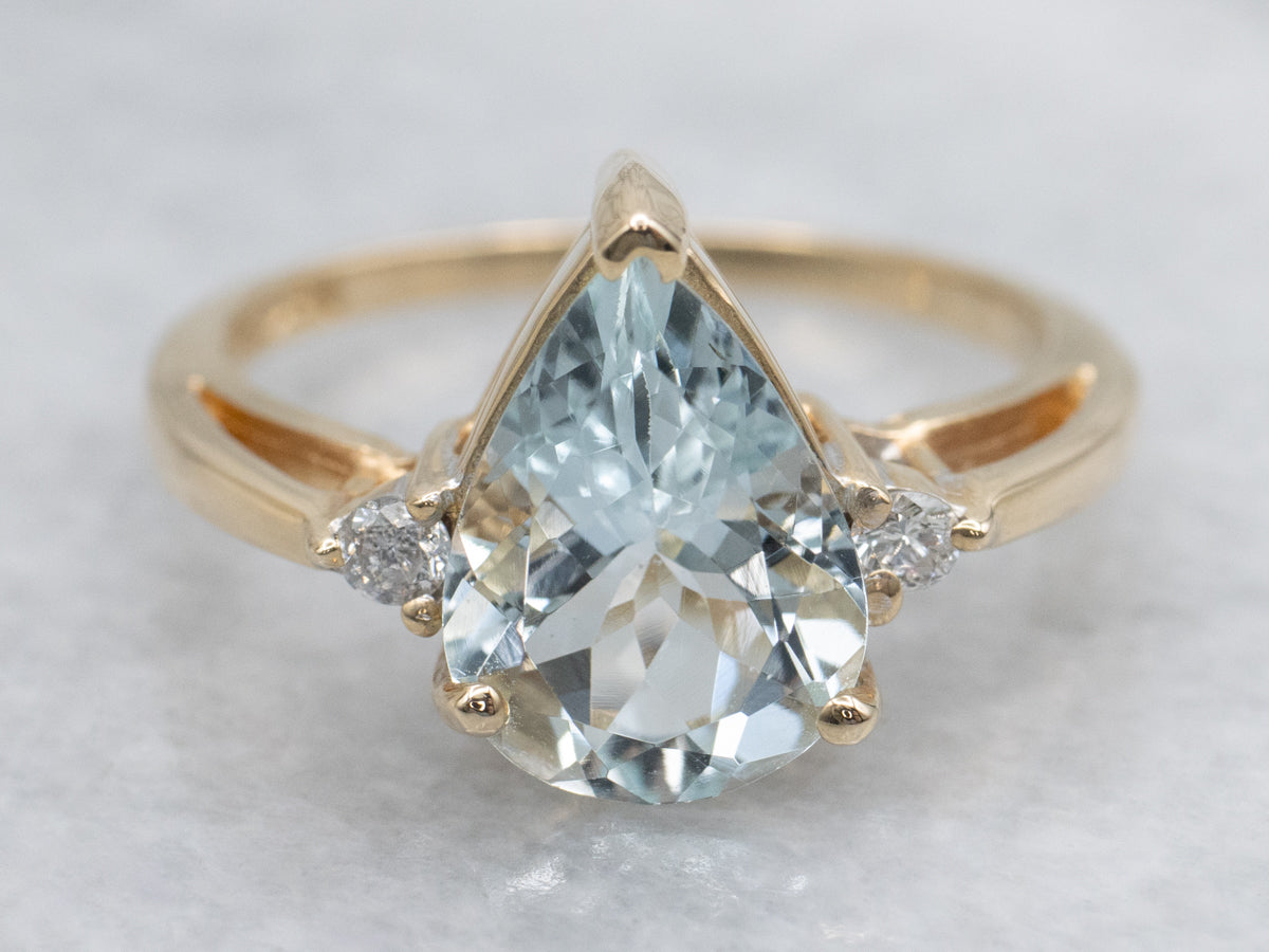 Pear Cut Aquamarine and Diamond Ring