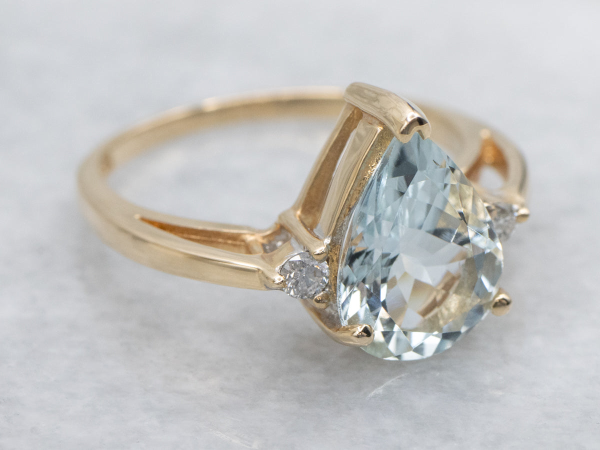 Pear Cut Aquamarine and Diamond Ring