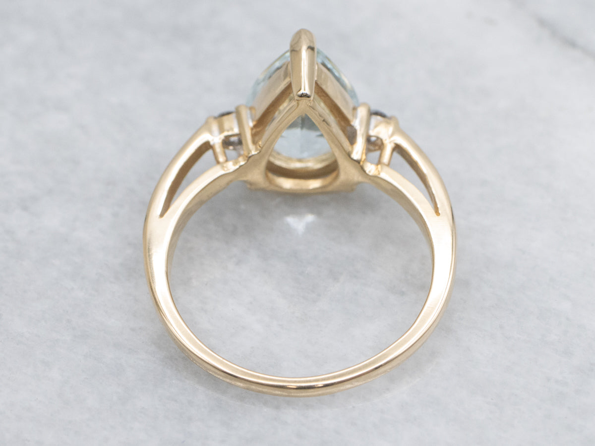 Pear Cut Aquamarine and Diamond Ring