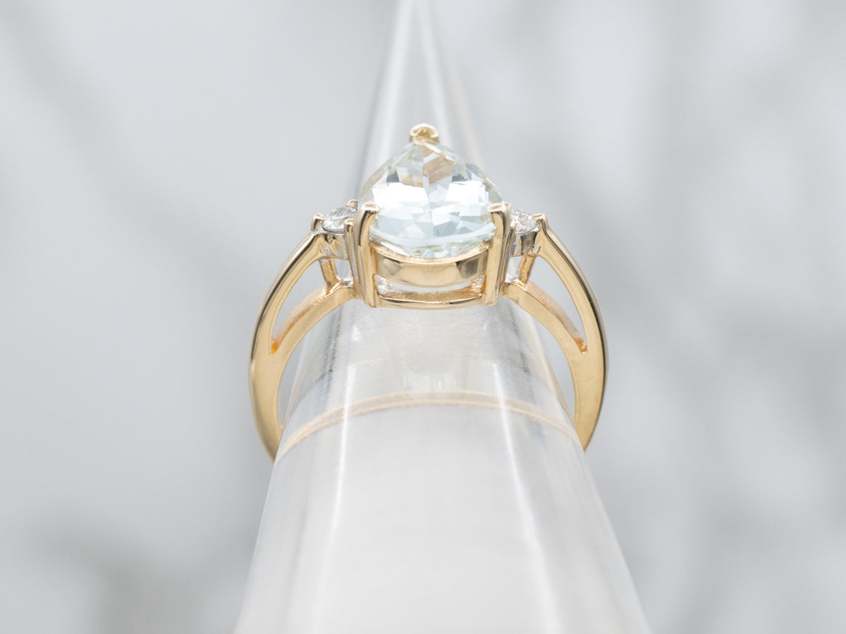 Pear Cut Aquamarine and Diamond Ring