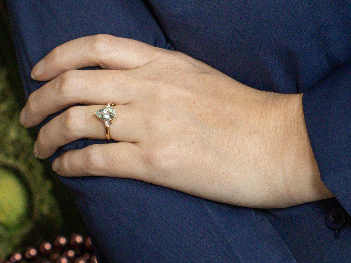 Pear Cut Aquamarine and Diamond Ring