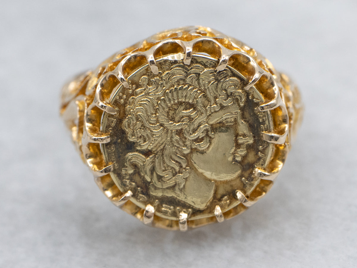 Alexander the Great Gold Greek Coin Filigree Ring
